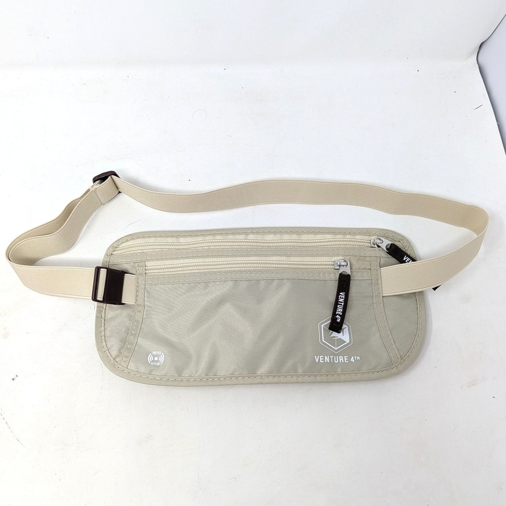 Venture 4th RFID Blocking Travel Money Belt Beige Khaki Slim Waist Pack Bag